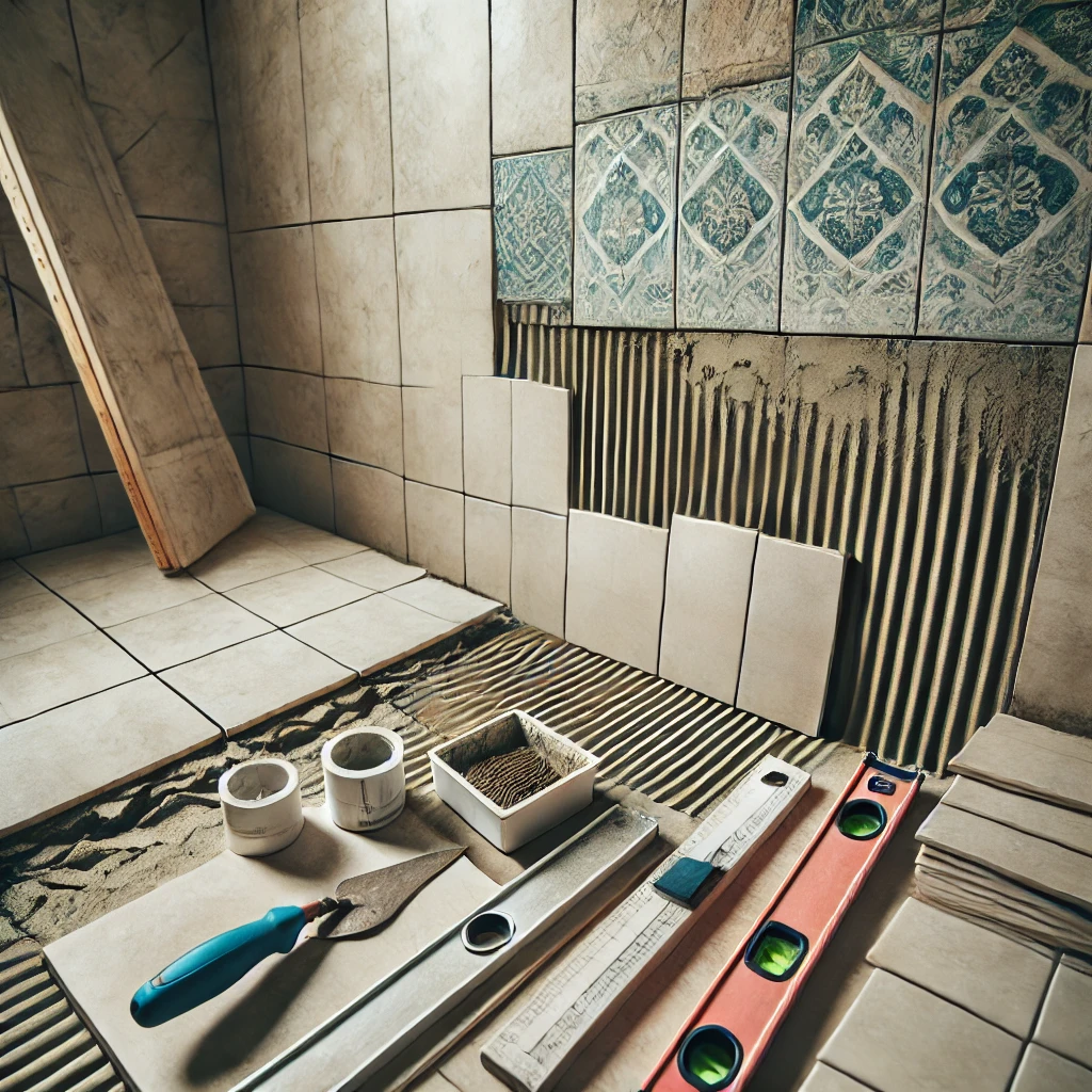 Ongoing bathroom tiling by Mermaid Bathrooms